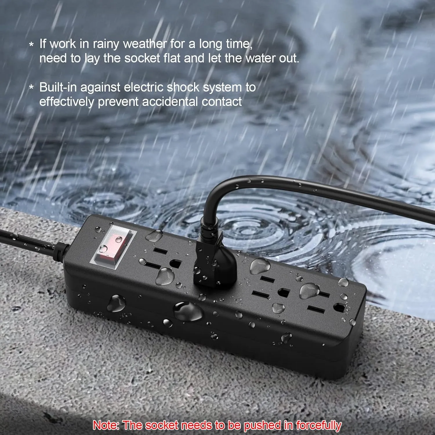 CCCEI Outdoor Waterproof 25 FT Flat Plug Extension Cord Power Strip,1500J Surge Protector Weatherproof Indoor Exterior Multiple Outlet, 25 Foot Extra Long, 3 Prong, 4 Outlets, Black. (Black, 25FT)