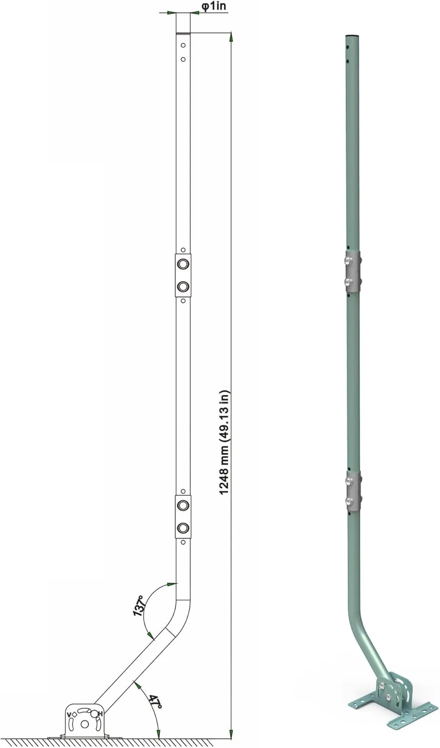 CeKay Outdoor Antenna/Weather Station Adjustable Mounting Pole with Extension Universal Mount Brackets - Easy Installation, Solid Structure, Weather Proof (1" Diameter, 49 1/2" Arm Length)