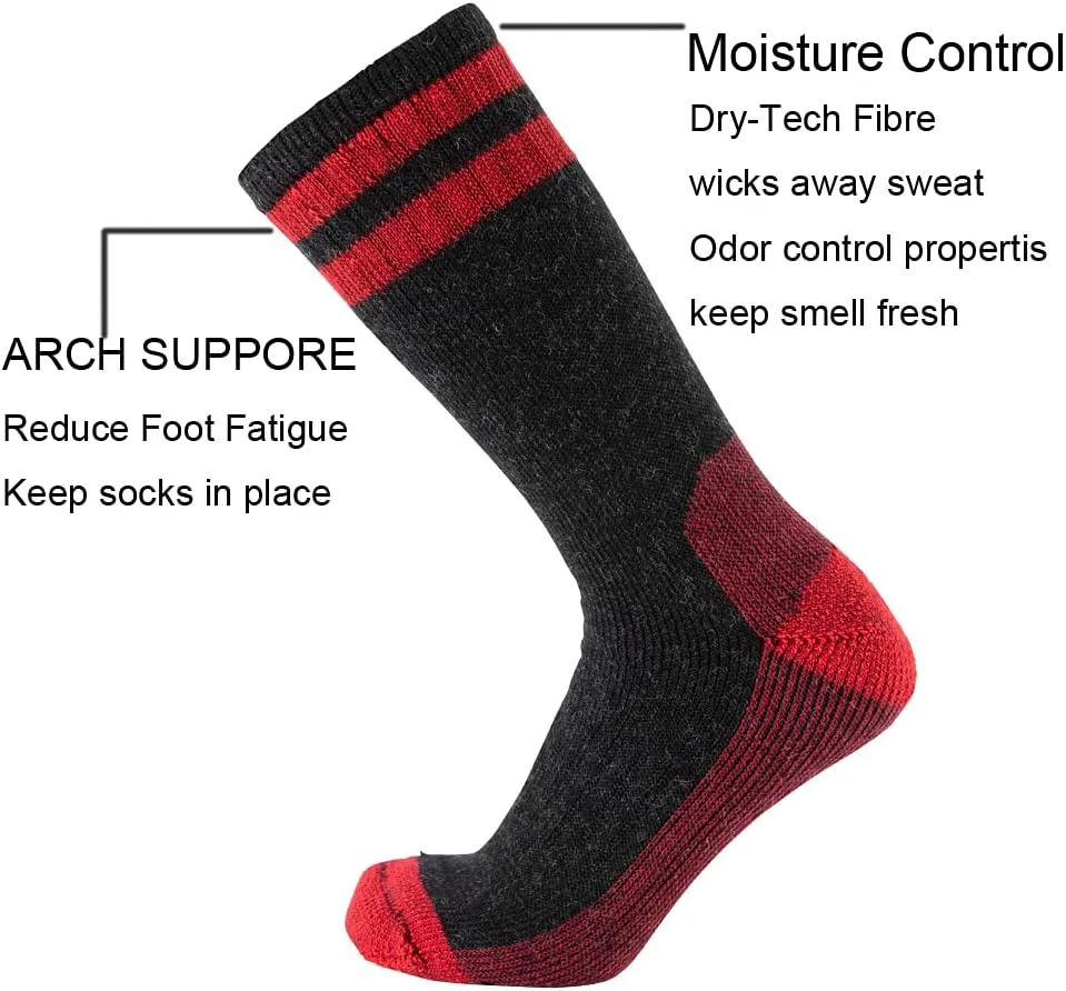 Cerebro Merino Wool Socks for Men, Cushioned Mid-calf Socks Moisture Wicking Men's Hiking Socks for Home, Trekking, Outdoors
