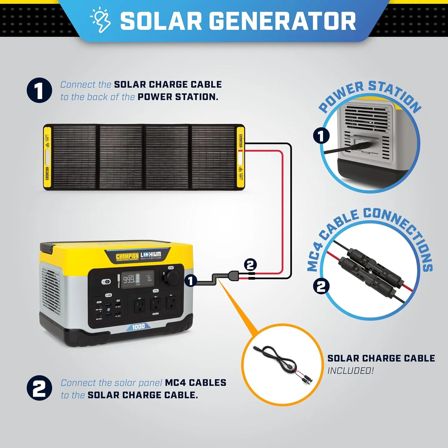 Champion Power Equipment 998-Wh Portable Solar Power Station and 200-Watt Solar Panel