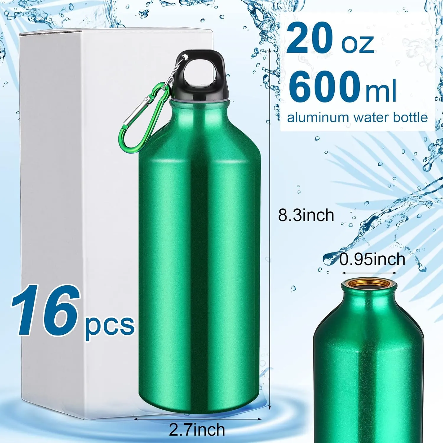 CHENGU 16 Pack Aluminum Water Bottles 20 Oz Blank Reusable Water Bottles Lightweight Aluminum Gym Travel Bottle Leak Proof Team Customized Bottles for Bike Bicycle Camping