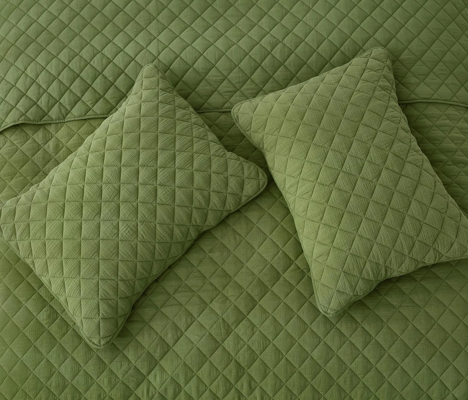 Chezmoi Collection 3-Piece Cotton Gauze King Quilt Set, Olive Green Soft Washed Cotton Gauze Bedspread, Lightweight Breathable Reversible 180GSM Fill for All Season