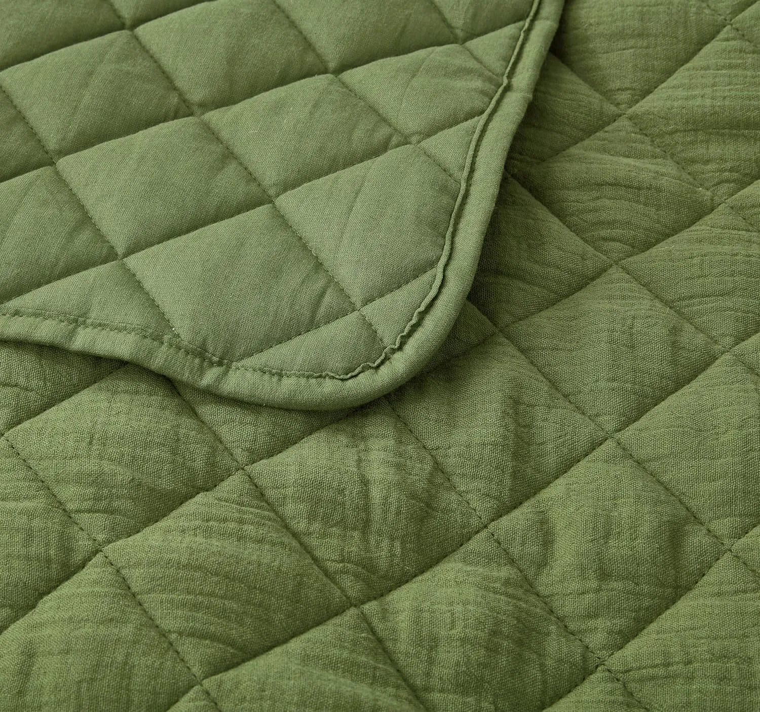 Chezmoi Collection 3-Piece Cotton Gauze King Quilt Set, Olive Green Soft Washed Cotton Gauze Bedspread, Lightweight Breathable Reversible 180GSM Fill for All Season
