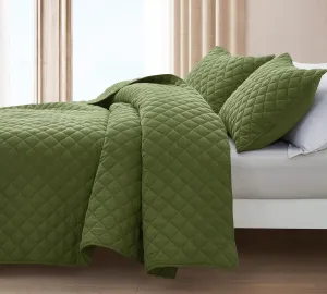 Chezmoi Collection 3-Piece Cotton Gauze King Quilt Set, Olive Green Soft Washed Cotton Gauze Bedspread, Lightweight Breathable Reversible 180GSM Fill for All Season