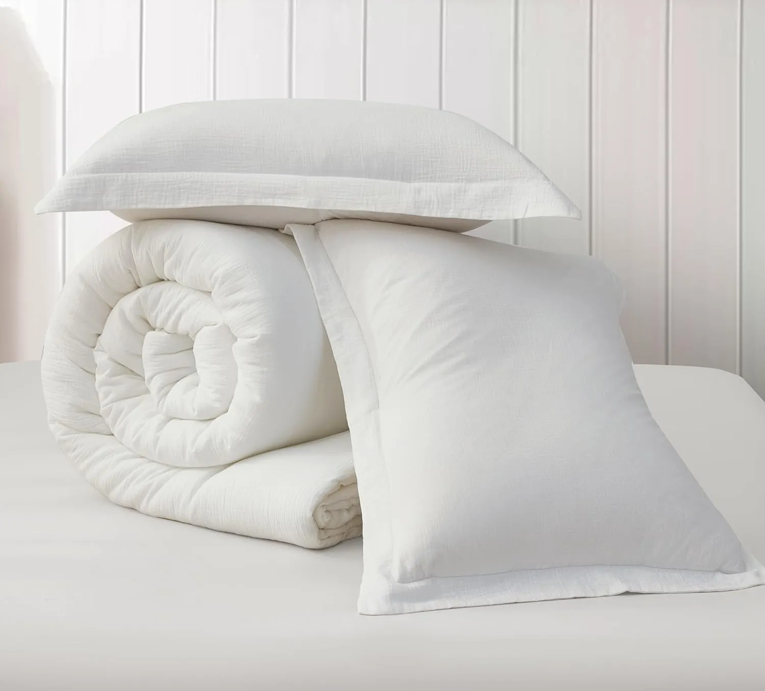 Chezmoi Collection Breeze 3-Piece 100% Cotton Muslin Queen Comforter Set, White Soft Washed Cotton Gauze Comforter, Lightweight Breathable Reversible 240GSM Fill Summer Bedding