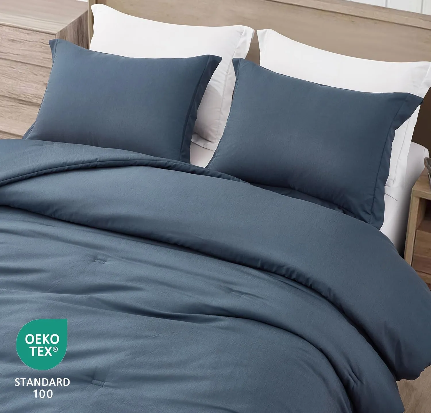Chezmoi Collection Cliff 3-Piece Lightweight Cooling Comforter Set, Oversized King - Rayon Derived from Bamboo & Polyester Blended, Soft Breathable Bedding for Hot Sleepers, Steel Blue