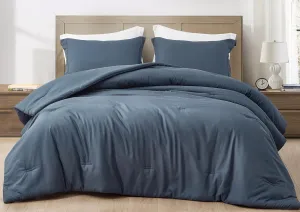 Chezmoi Collection Cliff 3-Piece Lightweight Cooling Comforter Set, Oversized King - Rayon Derived from Bamboo & Polyester Blended, Soft Breathable Bedding for Hot Sleepers, Steel Blue