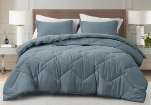 Chezmoi Collection Logan Dusty Blue Comforter Set King Size 3-Piece Soft Lightweight Stone-Washed Microfiber Comforter Set for All Season (1 Comforter 104x92, 2 Shams)