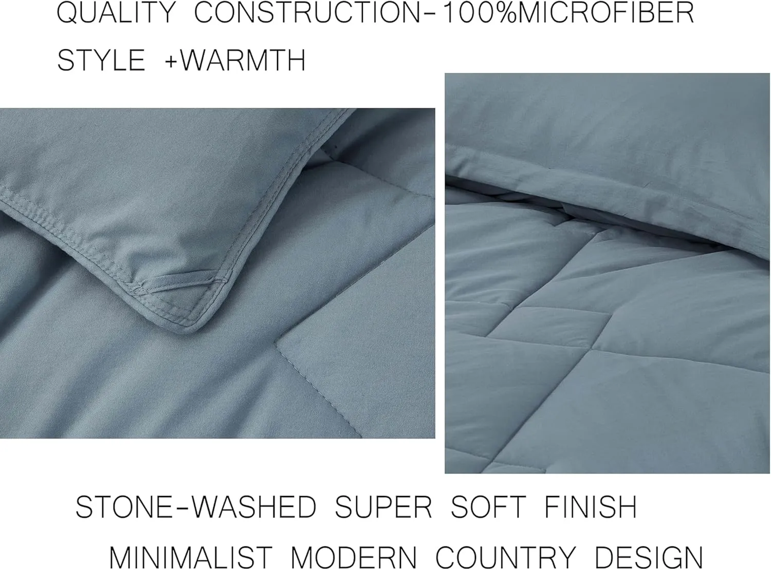 Chezmoi Collection Logan Dusty Blue Comforter Set King Size 3-Piece Soft Lightweight Stone-Washed Microfiber Comforter Set for All Season (1 Comforter 104x92, 2 Shams)