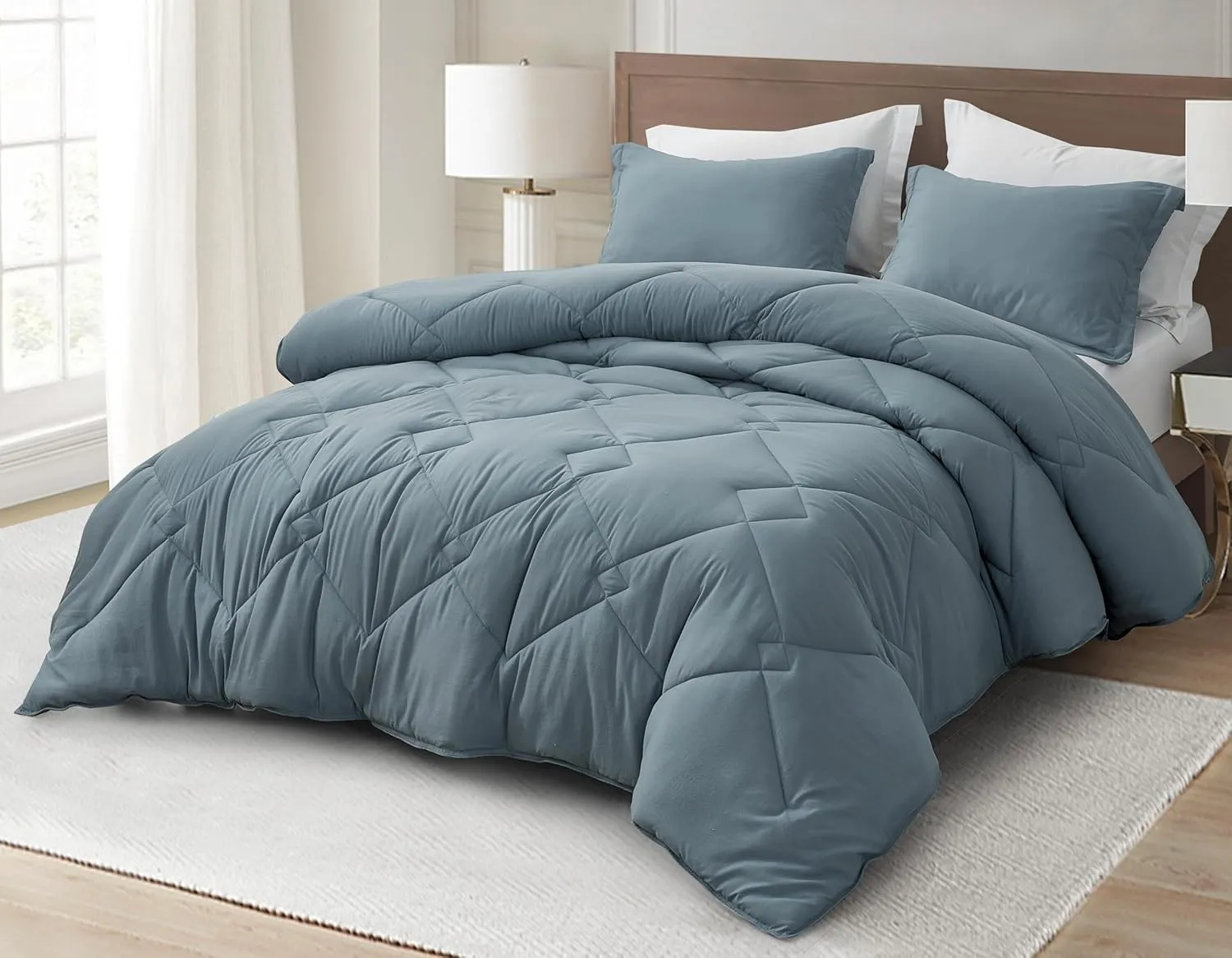 Chezmoi Collection Logan Dusty Blue Comforter Set King Size 3-Piece Soft Lightweight Stone-Washed Microfiber Comforter Set for All Season (1 Comforter 104x92, 2 Shams)