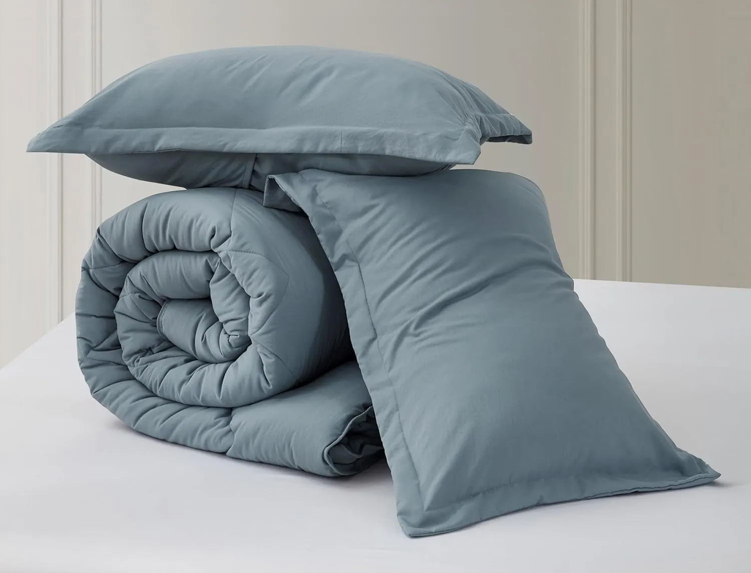 Chezmoi Collection Logan Dusty Blue Comforter Set King Size 3-Piece Soft Lightweight Stone-Washed Microfiber Comforter Set for All Season (1 Comforter 104x92, 2 Shams)