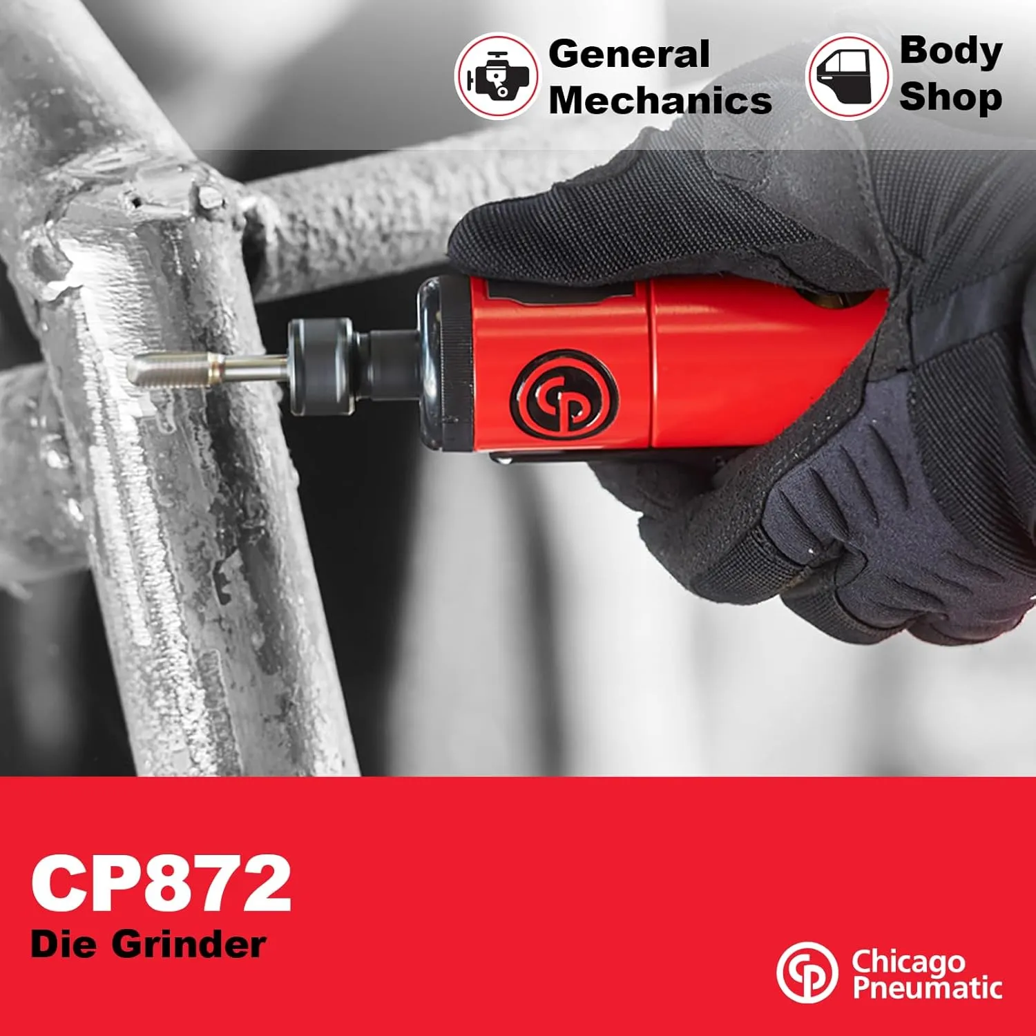 Chicago Pneumatic CP872 - Air Die Grinder Tool, Welder, Woodworking, Automotive Car Detailing, Stainless Steel Polisher, Heavy Duty, Straight, (6.4mm) - 1/4 Inch (6 mm), 0.63 HP / 470 W - 27000 RPM