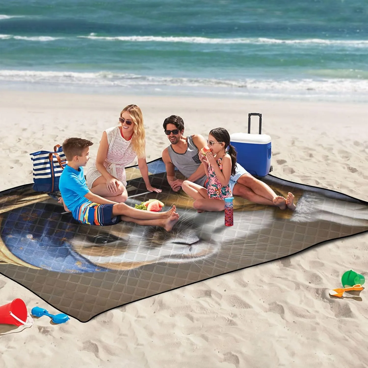 CHIFIGNO Classic Bunny Pearl Earring Beach Mat Waterproof Sandproof Cute Picnic Essentials Foldable Floral Camping Blanket for Grass 80" x 60"
