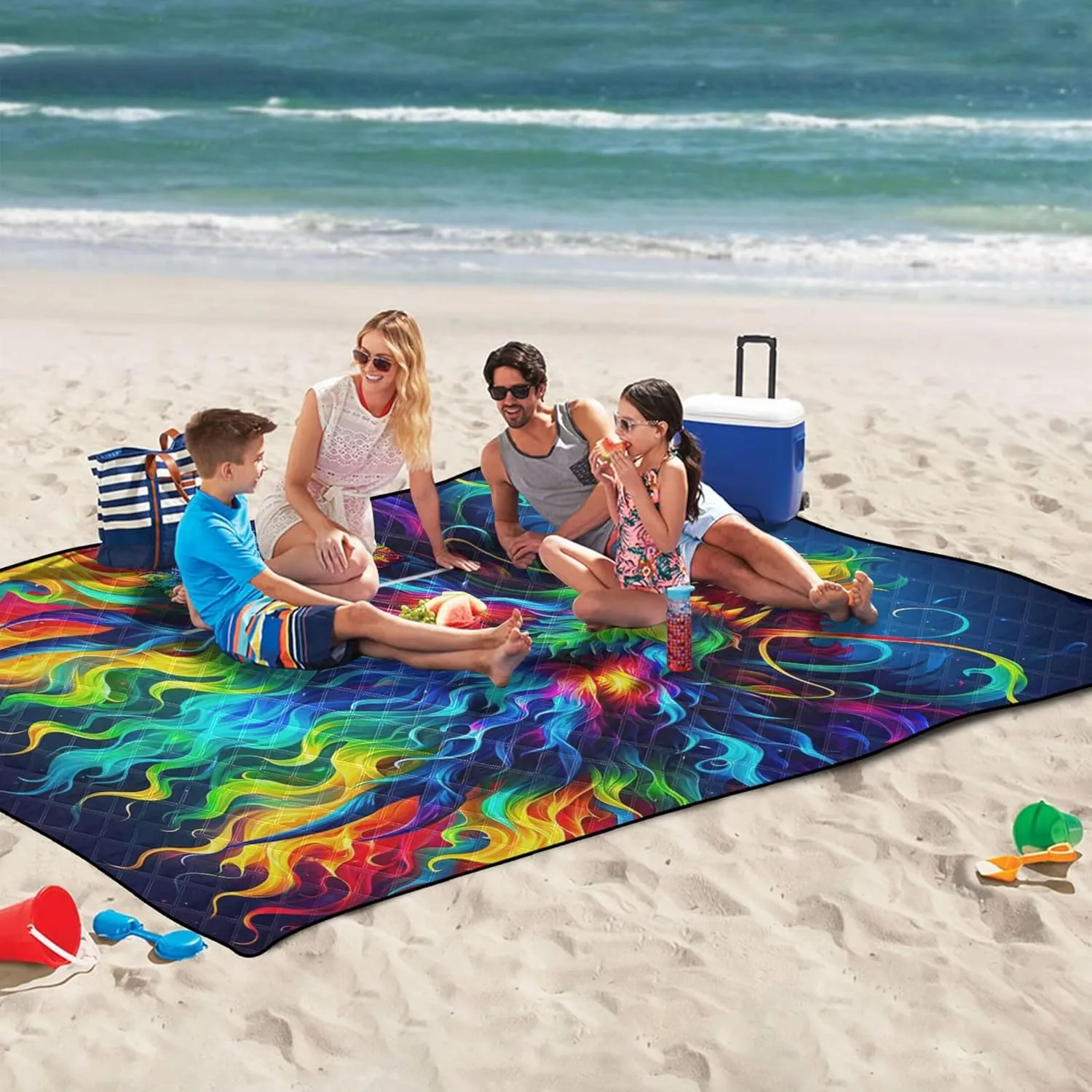 CHIFIGNO Colorful Fire Dragon Art Beach Blanket Waterproof Sandproof, Packable Camping Blanket Cute Picnic Essentials Foldable, 80" x 60"