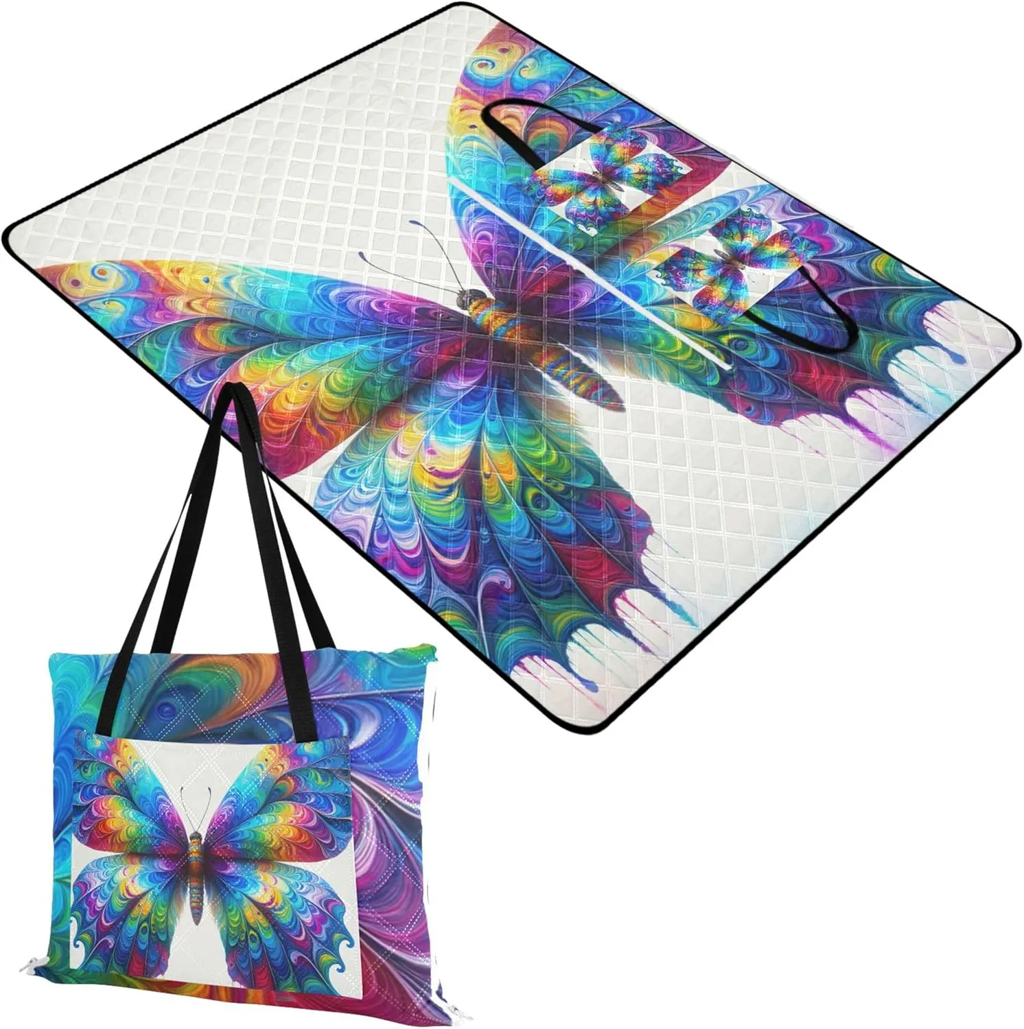 CHIFIGNO Colorful Tie Dye Butterfly Waterproof Beach Blanket Sandproof Outdoor Blanket Camping Mat Extra Large Pink Picnic Blanket Foldable 118" x 80"