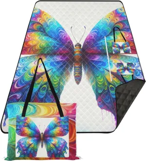 CHIFIGNO Colorful Tie Dye Butterfly Waterproof Beach Blanket Sandproof Outdoor Blanket Camping Mat Extra Large Pink Picnic Blanket Foldable 118" x 80"