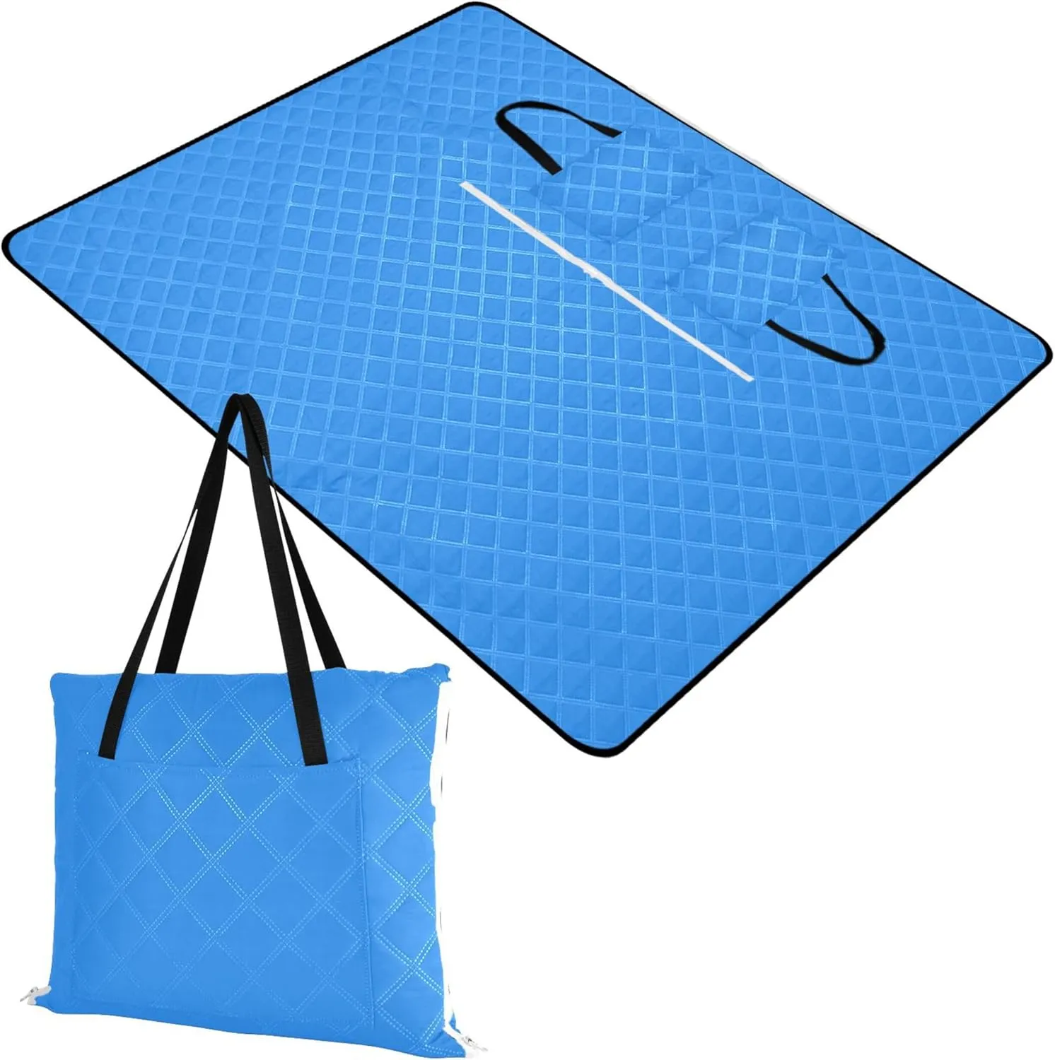CHIFIGNO Dodger Blue Cute Picnic Essentials Foldable Waterproof Beach Blanket Oversized Large Floral Grass Mats for Camping 118" x 80"