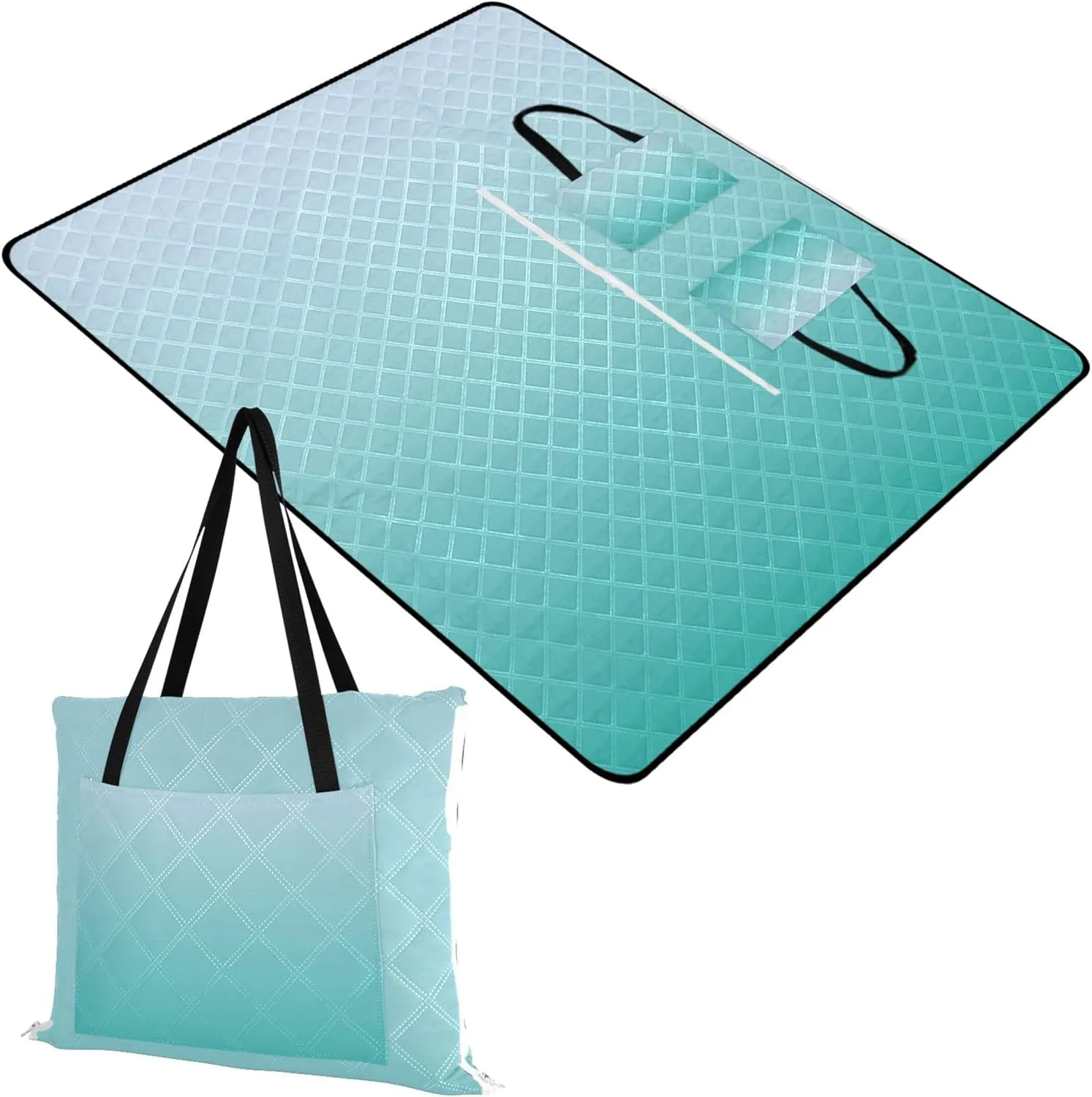 CHIFIGNO Elegant Blue Light Sea Green Gradient Beach Blankets Waterproof Sandproof Lawn Blanket for Grass Mat Picnic Supplies Foldable Mat 80" x 60"