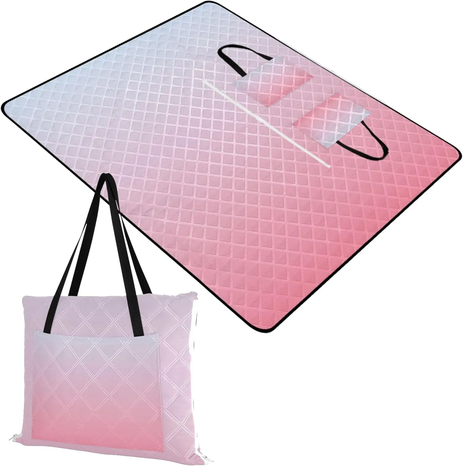 CHIFIGNO Elegant Blue Salmon Pink Gradient Beach Mat Sand Free Waterproof Outdoor Blanket Camping Mat Cute Picnic Blanket Mat Foldable 80" x 60"