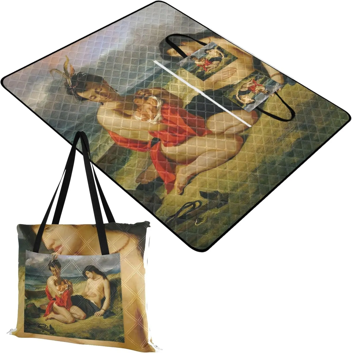 CHIFIGNO Eugène Delacroix Painting Landscape Natchez Sandproof Beach Blanket Waterproof Outdoor Blanket for Grass Cute Picnic Mat Foldable 80" x 60"