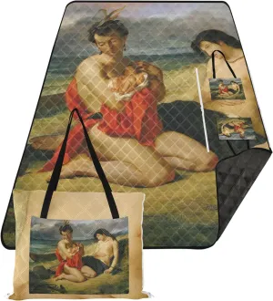 CHIFIGNO Eugène Delacroix Painting Landscape Natchez Sandproof Beach Blanket Waterproof Outdoor Blanket for Grass Cute Picnic Mat Foldable 80" x 60"