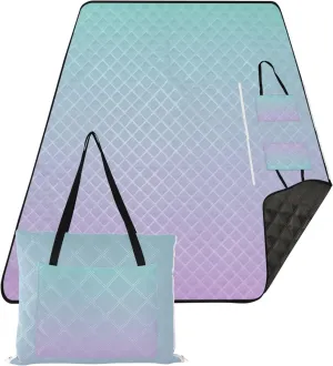 CHIFIGNO Green Blue Wisteria Gradient no Sand Beach Blanket Waterproof Print Outdoor Mat for Camping Extra Large Cute Picnic Essentials Foldable 118" x 80"