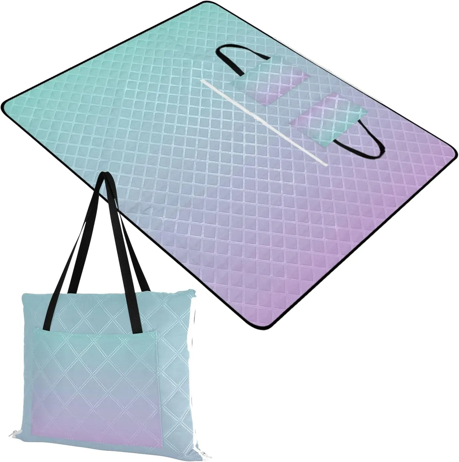 CHIFIGNO Green Blue Wisteria Gradient no Sand Beach Blanket Waterproof Print Outdoor Mat for Camping Extra Large Cute Picnic Essentials Foldable 118" x 80"