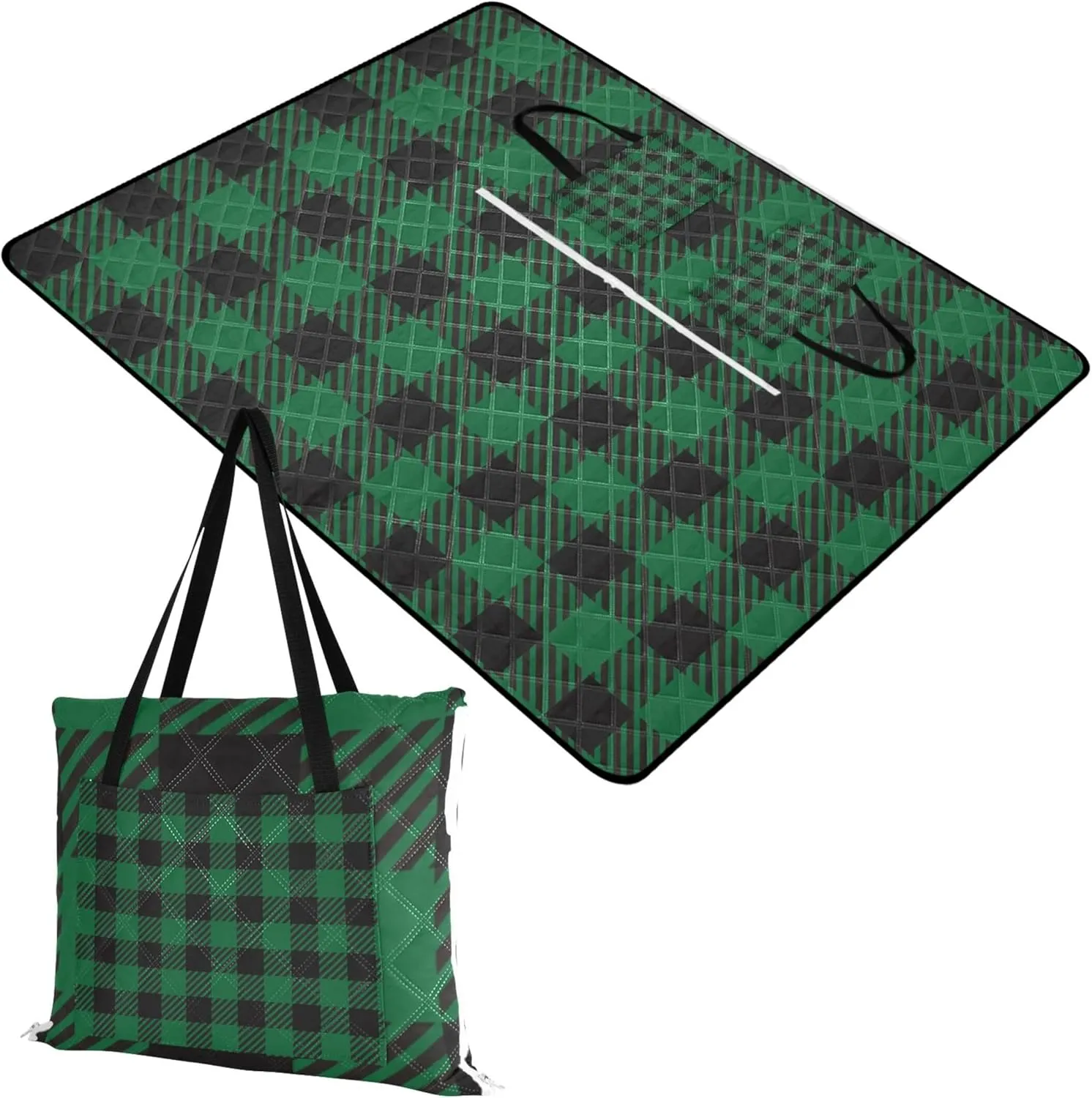 CHIFIGNO Green Buffalo Plaid Tartan Waterproof Beach Blanket Sandproof Extra Large Cute Picnic Blanket Mat Foldable Floral Camp Blanket for Grass 118" x 80"