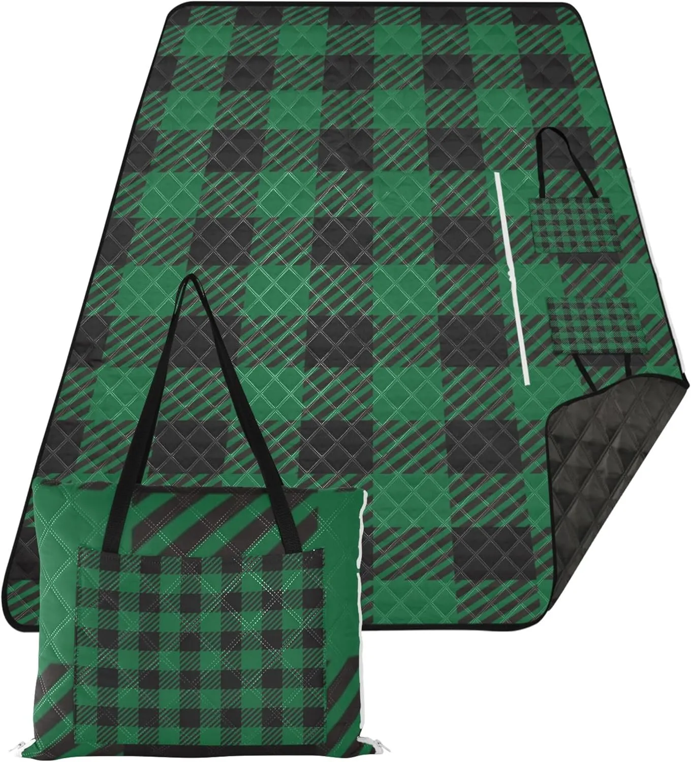 CHIFIGNO Green Buffalo Plaid Tartan Waterproof Beach Blanket Sandproof Extra Large Cute Picnic Blanket Mat Foldable Floral Camp Blanket for Grass 118" x 80"