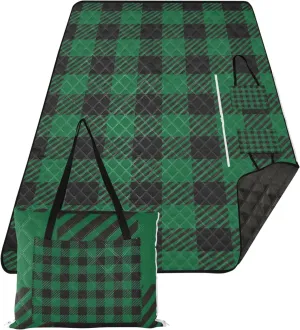CHIFIGNO Green Buffalo Plaid Tartan Waterproof Beach Blanket Sandproof Extra Large Cute Picnic Blanket Mat Foldable Floral Camp Blanket for Grass 118" x 80"