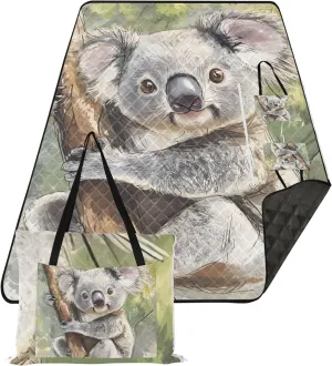 CHIFIGNO Koala Tree Green Leaves Beach Mat Waterproof Sandproof Cute Picnic Blanket Foldable Outdoor Playmat Camping Blanket 80" x 60"