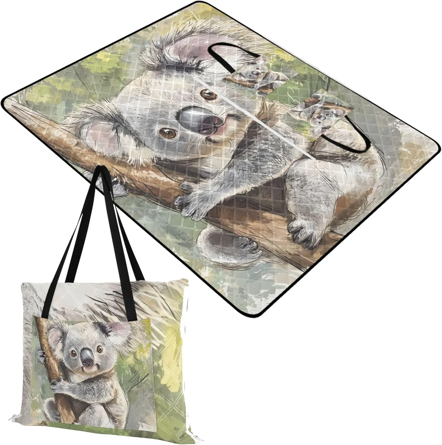 CHIFIGNO Koala Tree Green Leaves Beach Mat Waterproof Sandproof Cute Picnic Blanket Foldable Outdoor Playmat Camping Blanket 80" x 60"