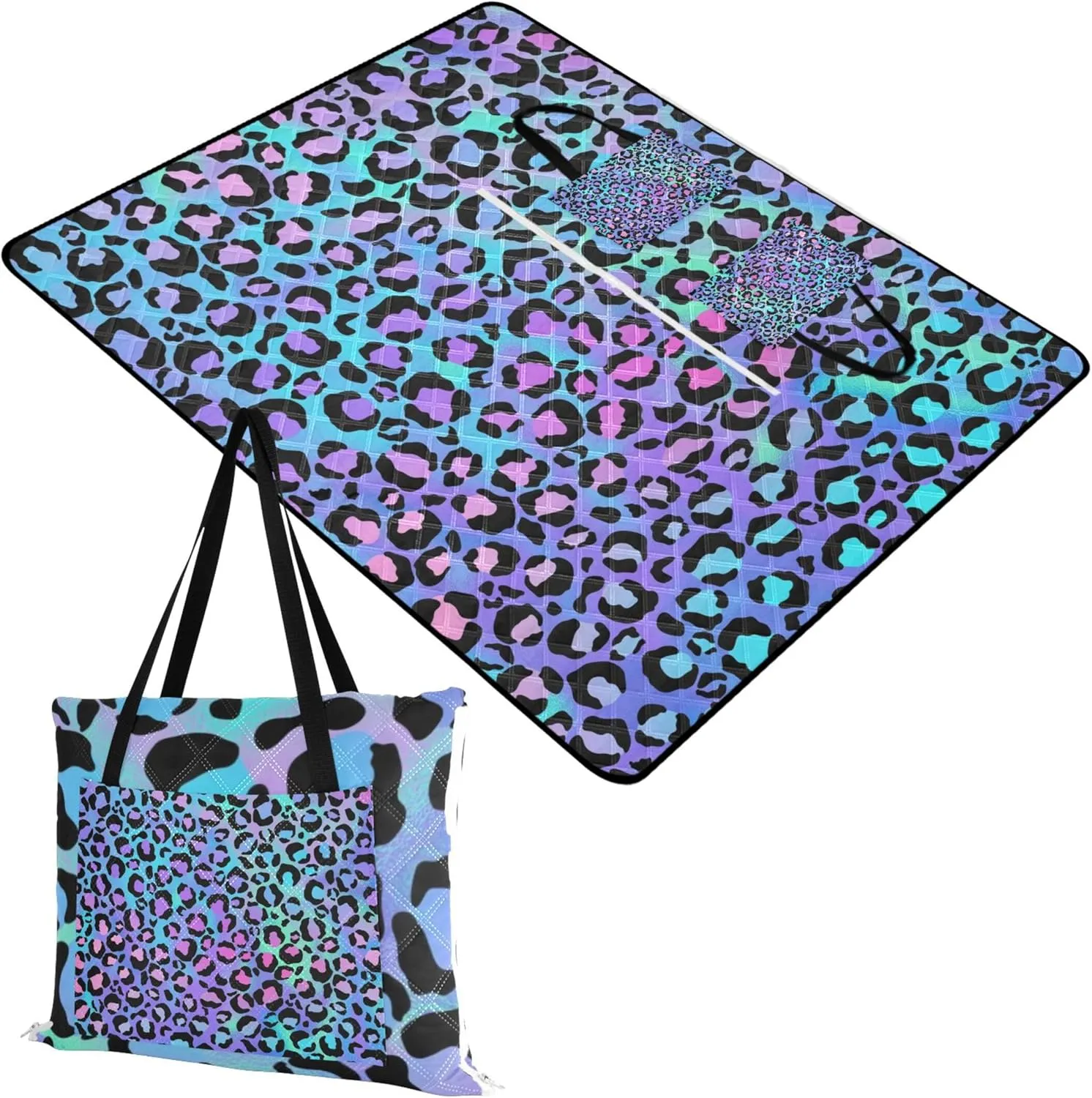 CHIFIGNO Leopard Print Cheetah Purple no Sand Beach Blanket Waterproof Cute Picnic Mat Foldable Outdoor Play Mat for Grass 80" x 60"