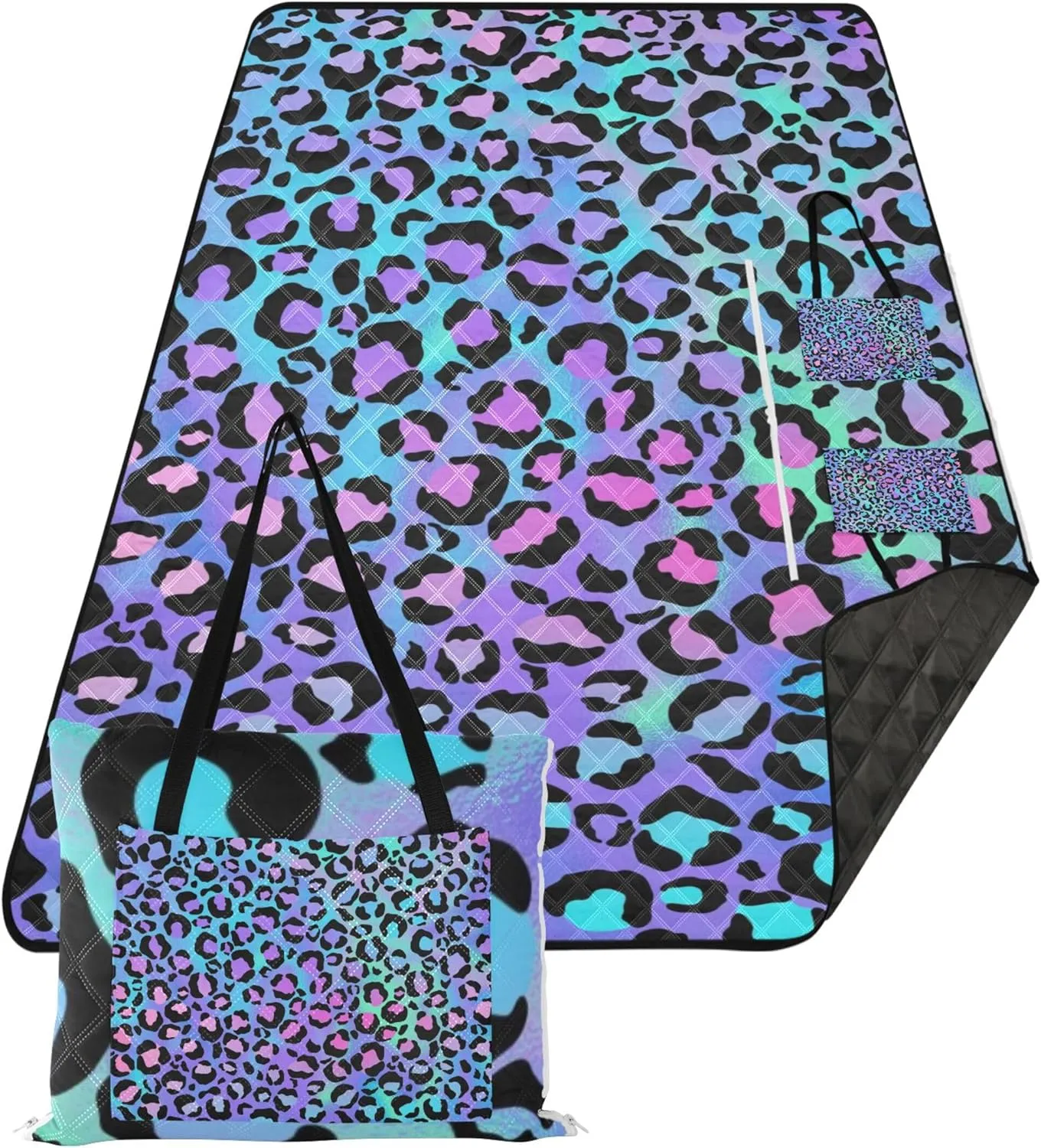 CHIFIGNO Leopard Print Cheetah Purple no Sand Beach Blanket Waterproof Cute Picnic Mat Foldable Outdoor Play Mat for Grass 80" x 60"