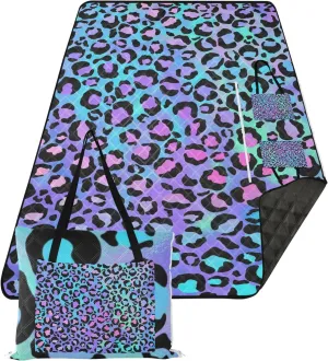 CHIFIGNO Leopard Print Cheetah Purple no Sand Beach Blanket Waterproof Cute Picnic Mat Foldable Outdoor Play Mat for Grass 80" x 60"