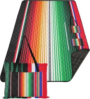 CHIFIGNO Mexican Serape Blanket Stripes5 Beach Mat Sand Free Waterproof, Outdoor Blanket for Grass Foldable Mat Picnic Blanket, 80" x 60"