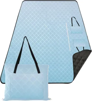 CHIFIGNO Ombre Light Blue Gradient Beach Blanket Waterproof Sandproof Picnic Supplies Foldable Mat Floral Camping Blanket for Grass 80" x 60"