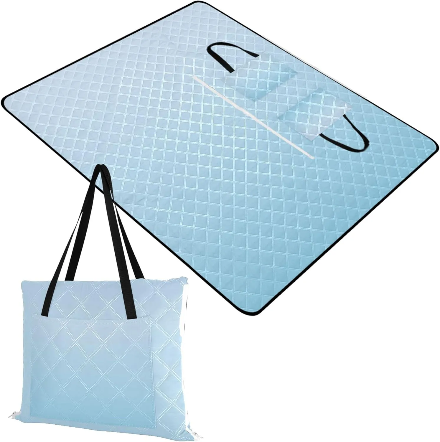 CHIFIGNO Ombre Light Blue Gradient Beach Blanket Waterproof Sandproof Picnic Supplies Foldable Mat Floral Camping Blanket for Grass 80" x 60"