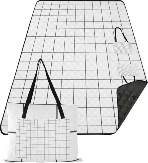 CHIFIGNO Plaid White Grid Beach Blankets Waterproof Sandproof Cute Picnic Blanket Foldable Grass Blanket Camping Mat 80" x 60"