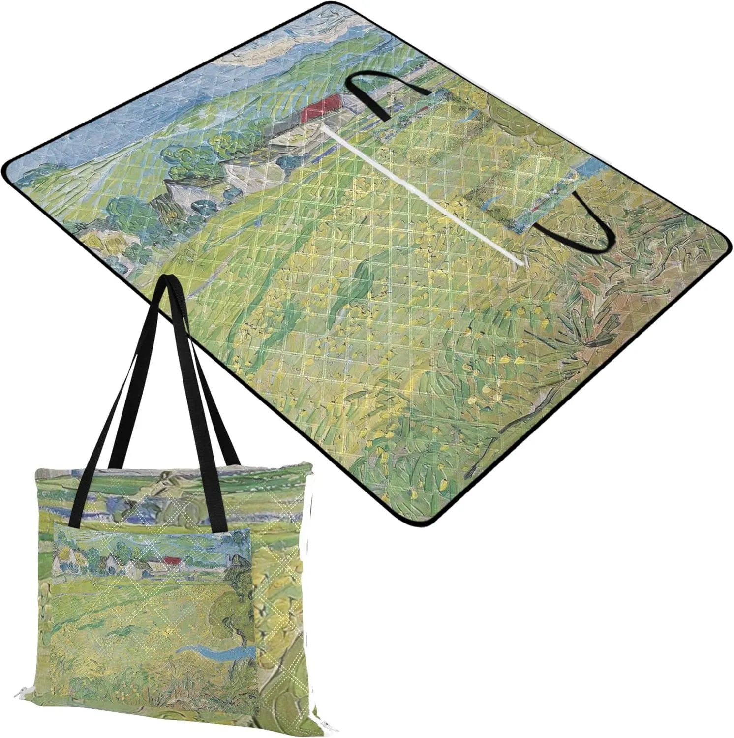 CHIFIGNO Vincent Vangogh Field Painting Cute Picnic Mat Foldable Sand Free Beach Blanket Waterproof Outdoor Blanket for Grass 80" x 60"
