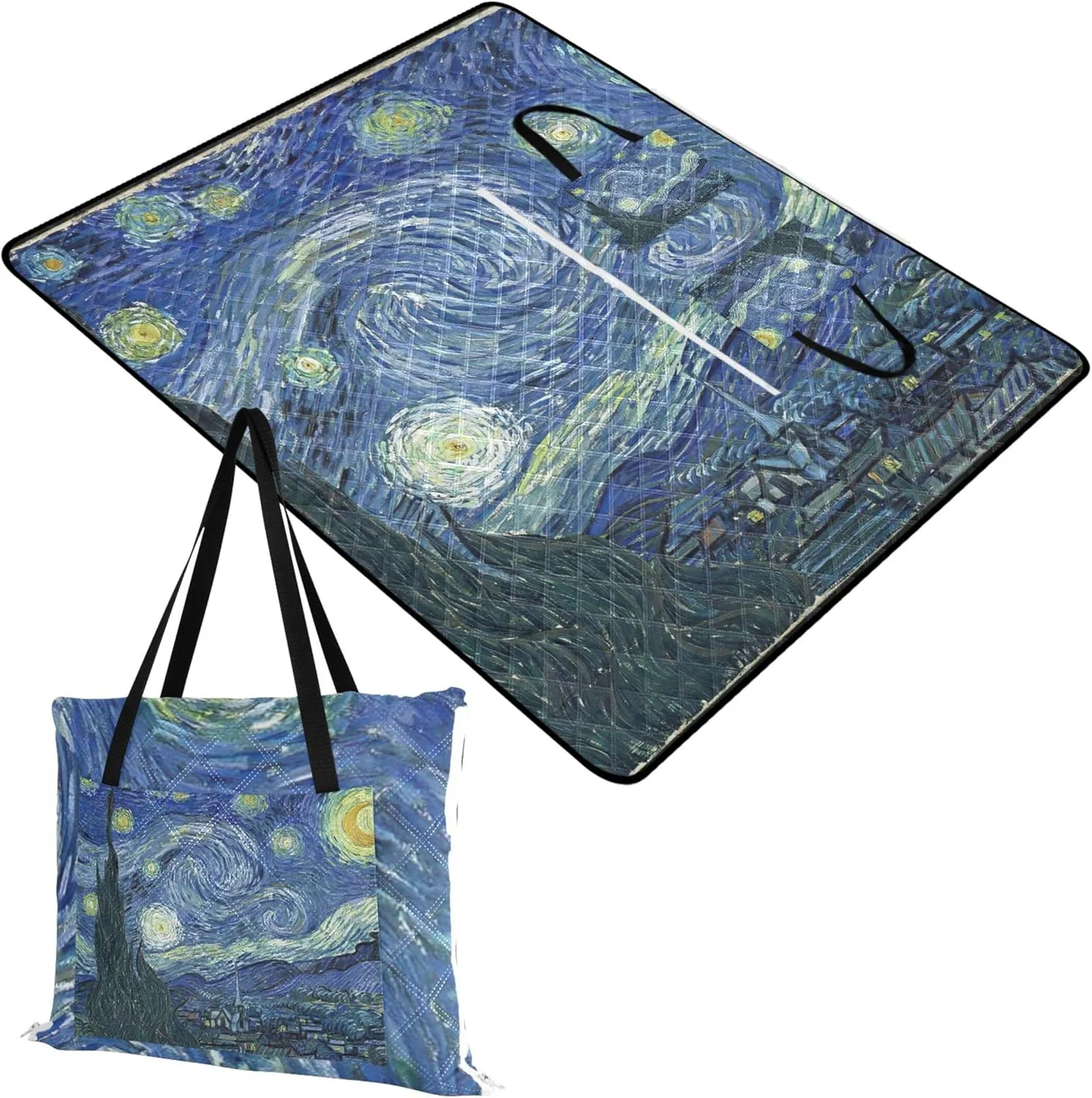 CHIFIGNO Vincent Vangogh Starry Night Painting Waterproof Beach Blanket Sandproof Print Outdoor Mat for Camping Picnic Supplies Foldable Mat 80" x 60"