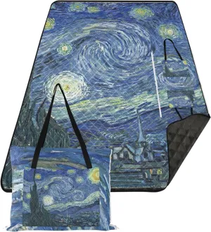 CHIFIGNO Vincent Vangogh Starry Night Painting Waterproof Beach Blanket Sandproof Print Outdoor Mat for Camping Picnic Supplies Foldable Mat 80" x 60"
