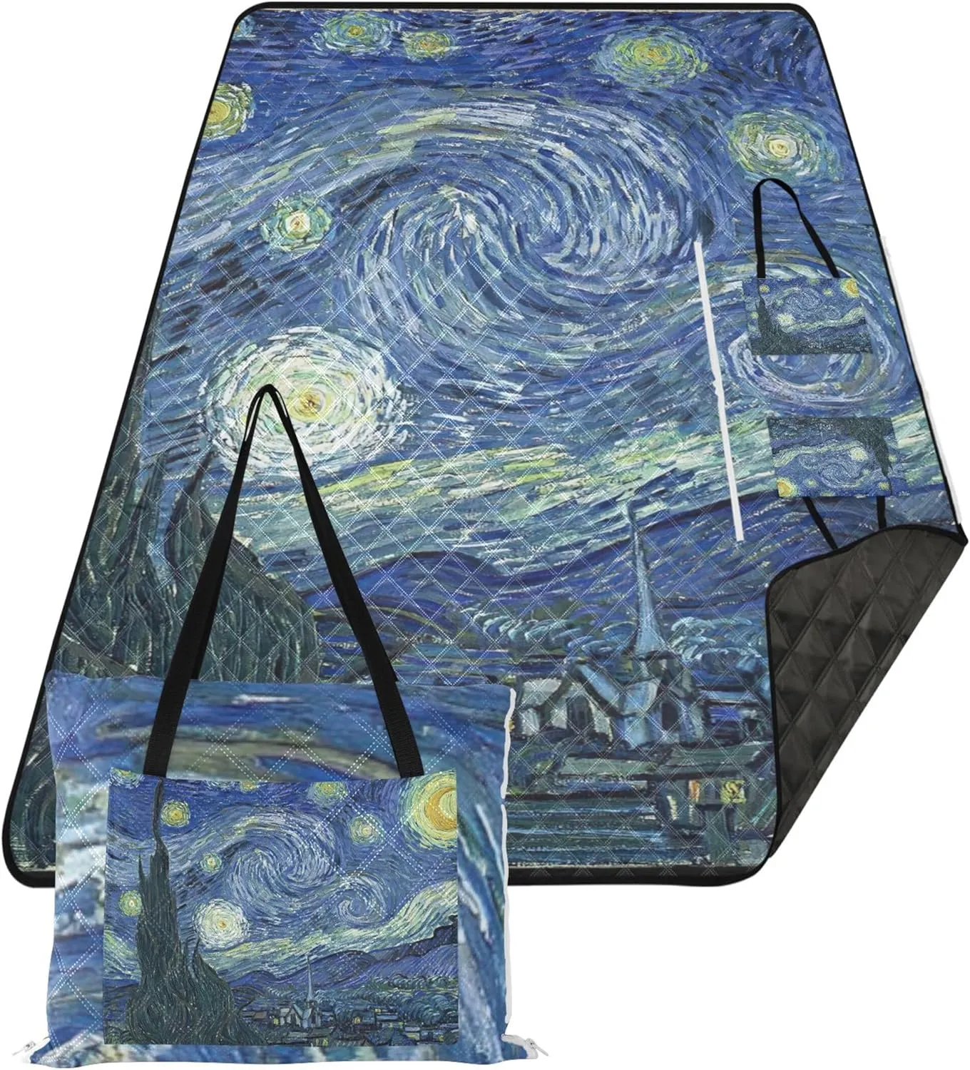 CHIFIGNO Vincent Vangogh Starry Night Painting Waterproof Beach Blanket Sandproof Print Outdoor Mat for Camping Picnic Supplies Foldable Mat 80" x 60"