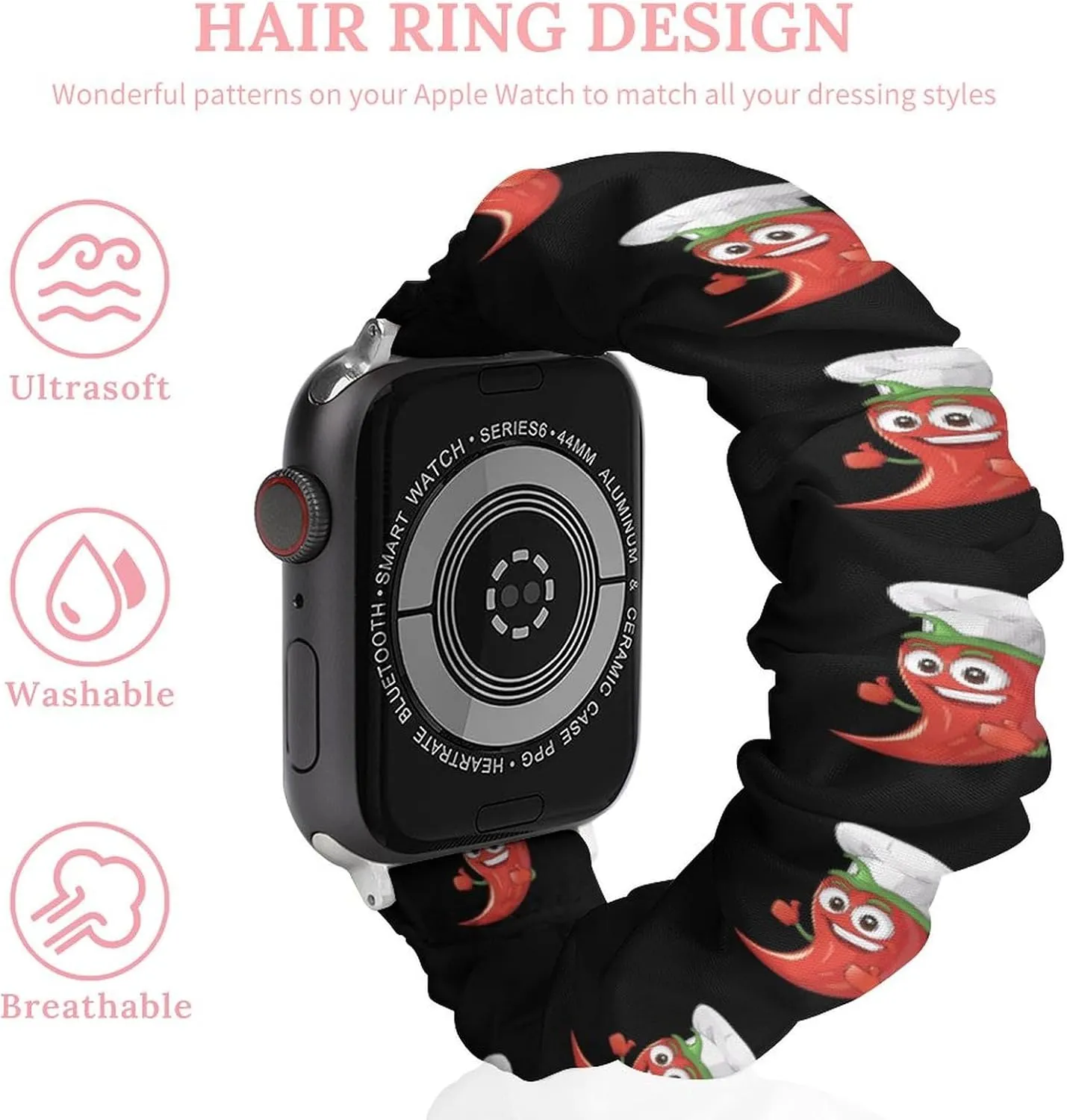 Chili Pepper Chefs Hat Fashion Watch Strap Scrunchies Wristbands Compatible With IWatch Series