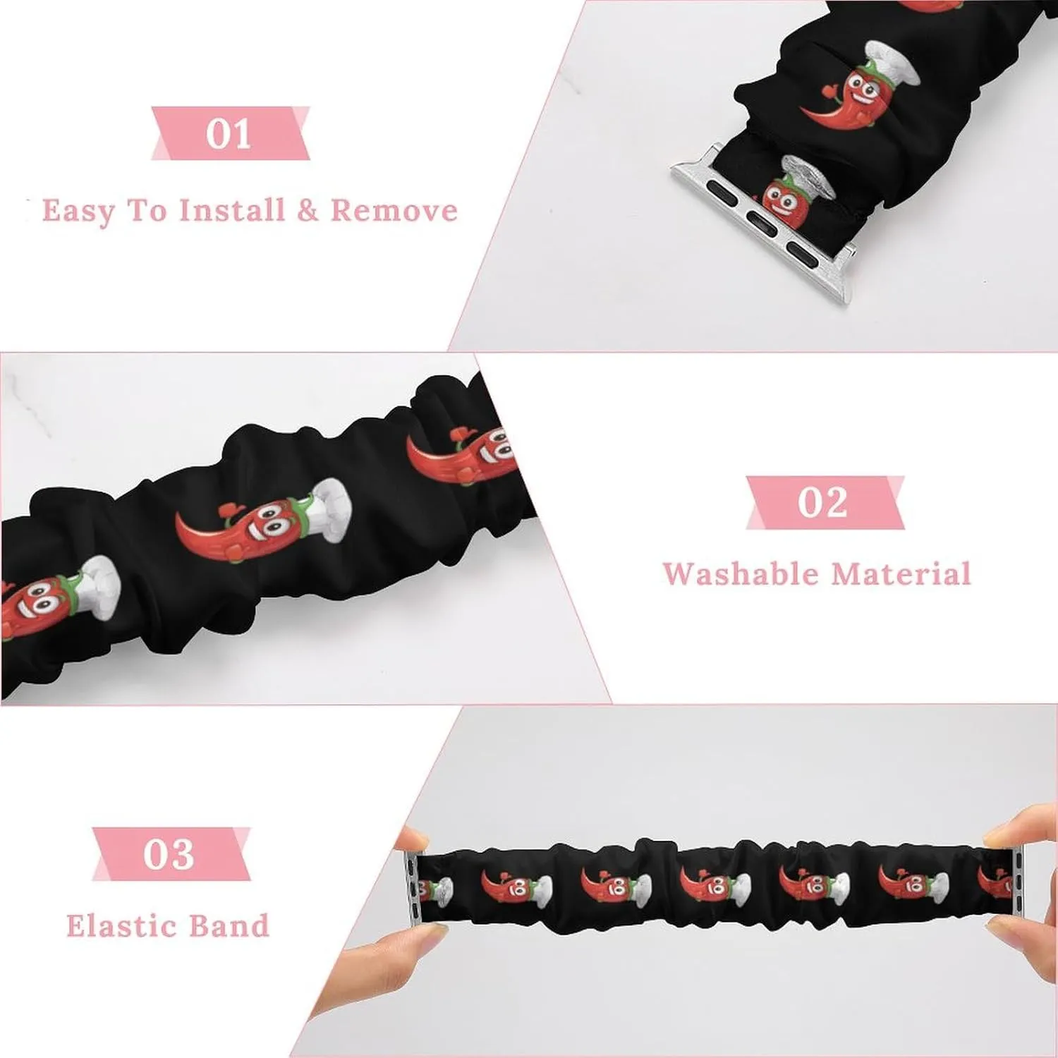 Chili Pepper Chefs Hat Fashion Watch Strap Scrunchies Wristbands Compatible With IWatch Series