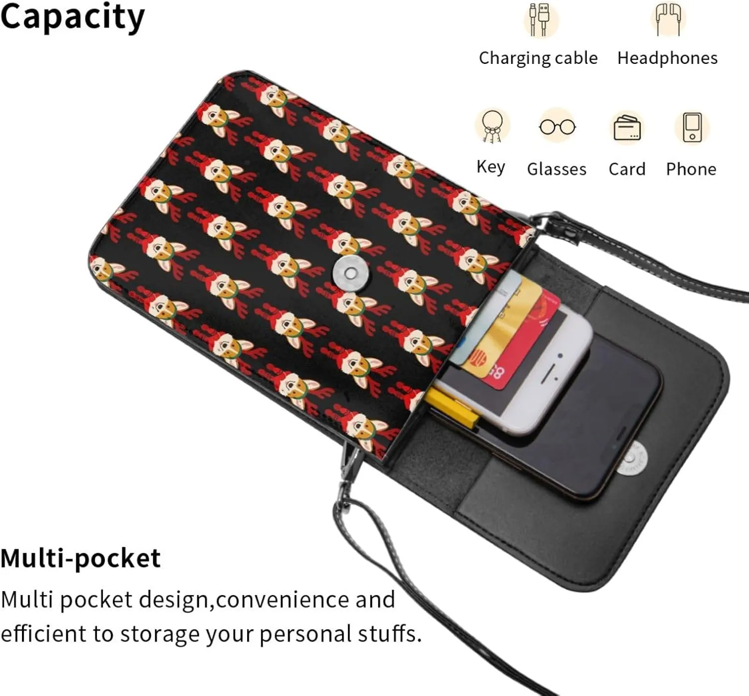 Christmas Corgi Reindeer Leather Crossbody Phone Purse for Women Cute Wallet Bags Lightweight Mini Sling Bag
