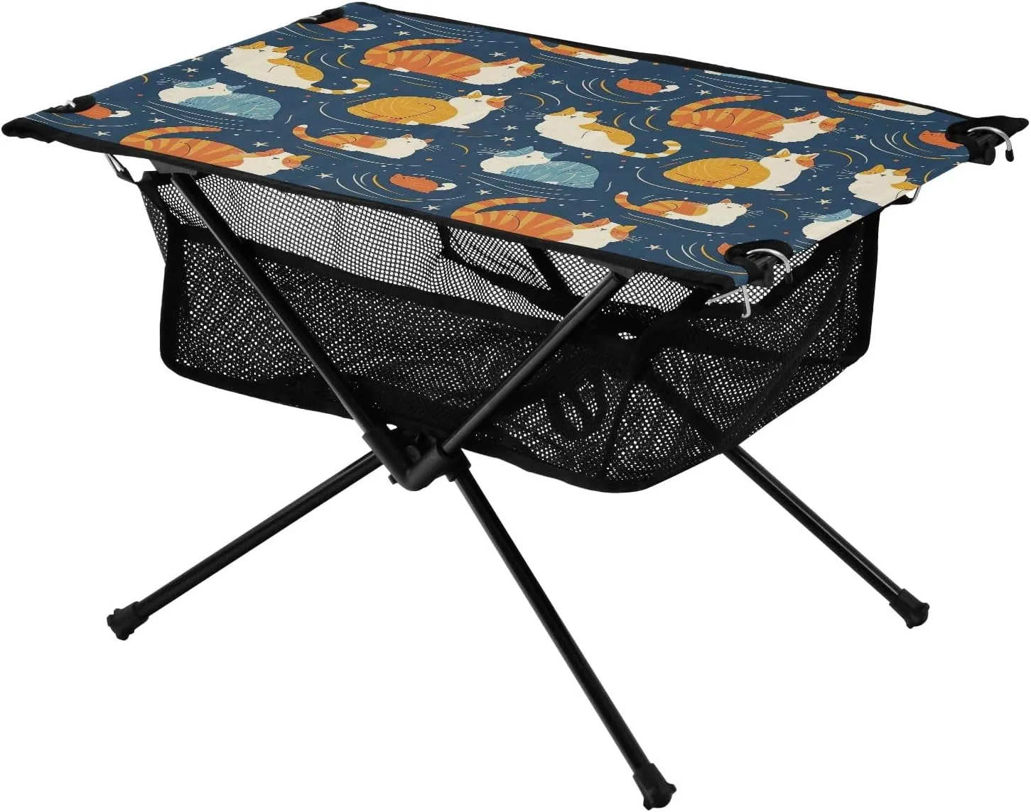 Chubby Cats Pattern Portable Camping Table Folding, Small Foldable Beach Table with Mesh Storage, Compact Camp, Tent Table for Outdoor Dining