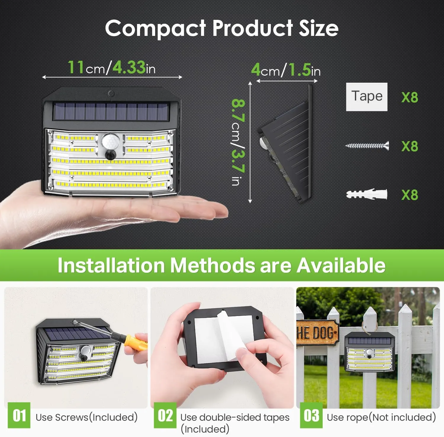 CLAONER Solar Lights Outdoor [𝟖 𝐏𝐚𝐜𝐤/126 LED], Wireless Motion Sensor Lights, IP65 Waterproof Security Lights 3 Modes, 270° Lighting Angle, Ultra-Bright Wall Lights for Deck Patio Fence Garage