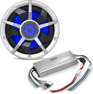 Clarion Marine RGB LED CM2513WL 10-inch Marine Subwoofer 250W RMS Power handling Dual 2 ohm and XC2510 Amplifier Bundle