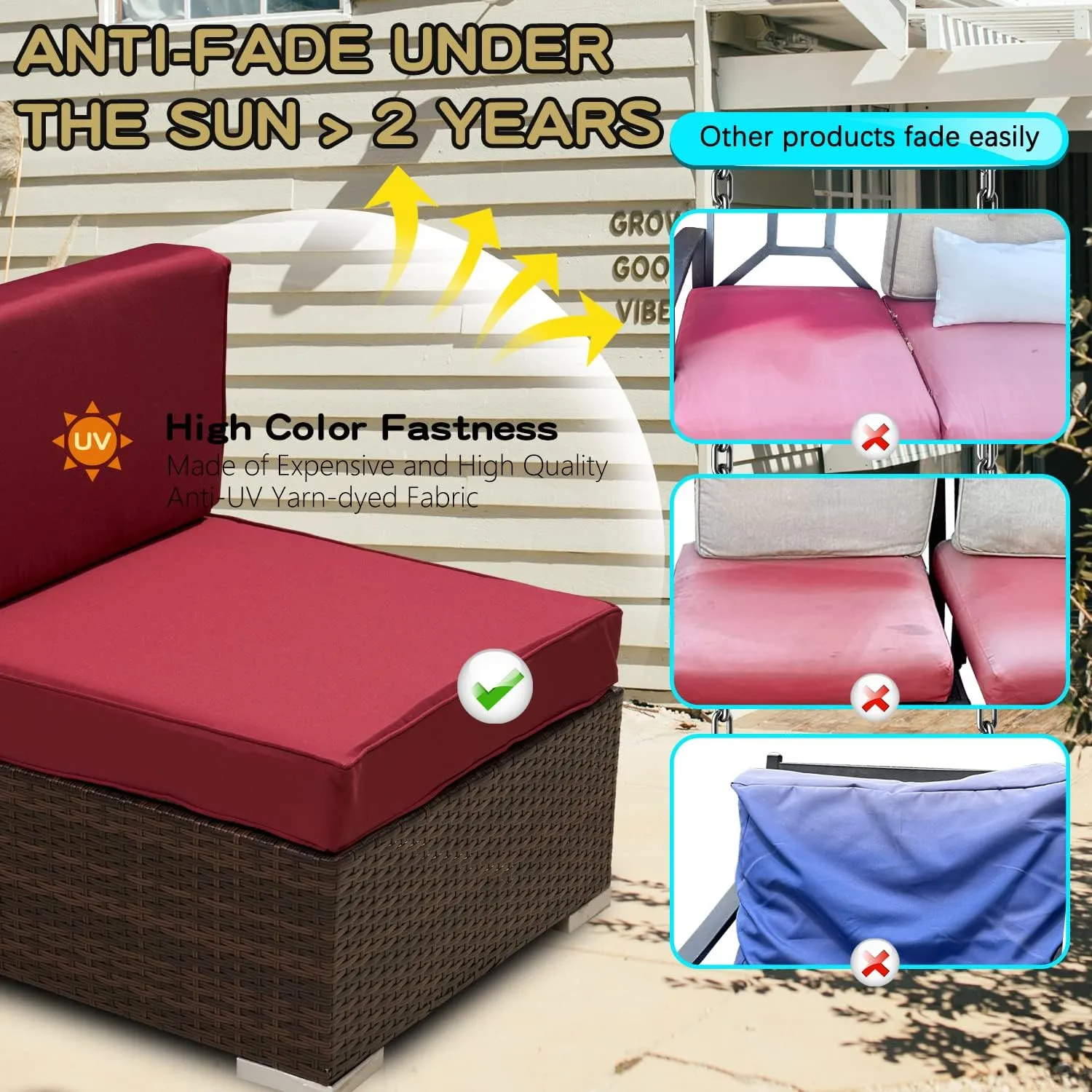 ClawsCover 13 Pack Outdoor Seat and Back Cushions Replacement Covers Fit for 6 Pieces 8-Seater Wicker Rattan Patio Furniture Conversation Set Sectional Couch Chairs,Burgundy-Include Cover Only